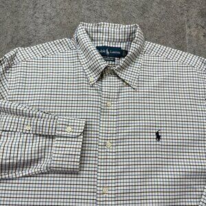 Ralph Lauren Oxford Shirt Men L Blue White Check OCBD Classic Fit b058